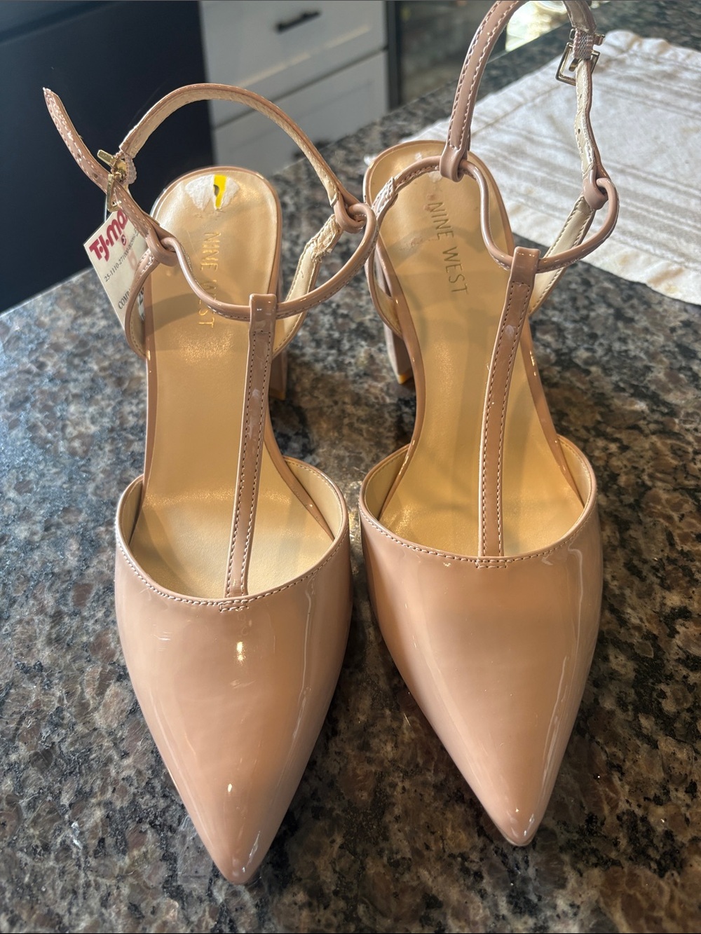 Nine West Kenzee Blush Patent Pointed T-Strap Heels